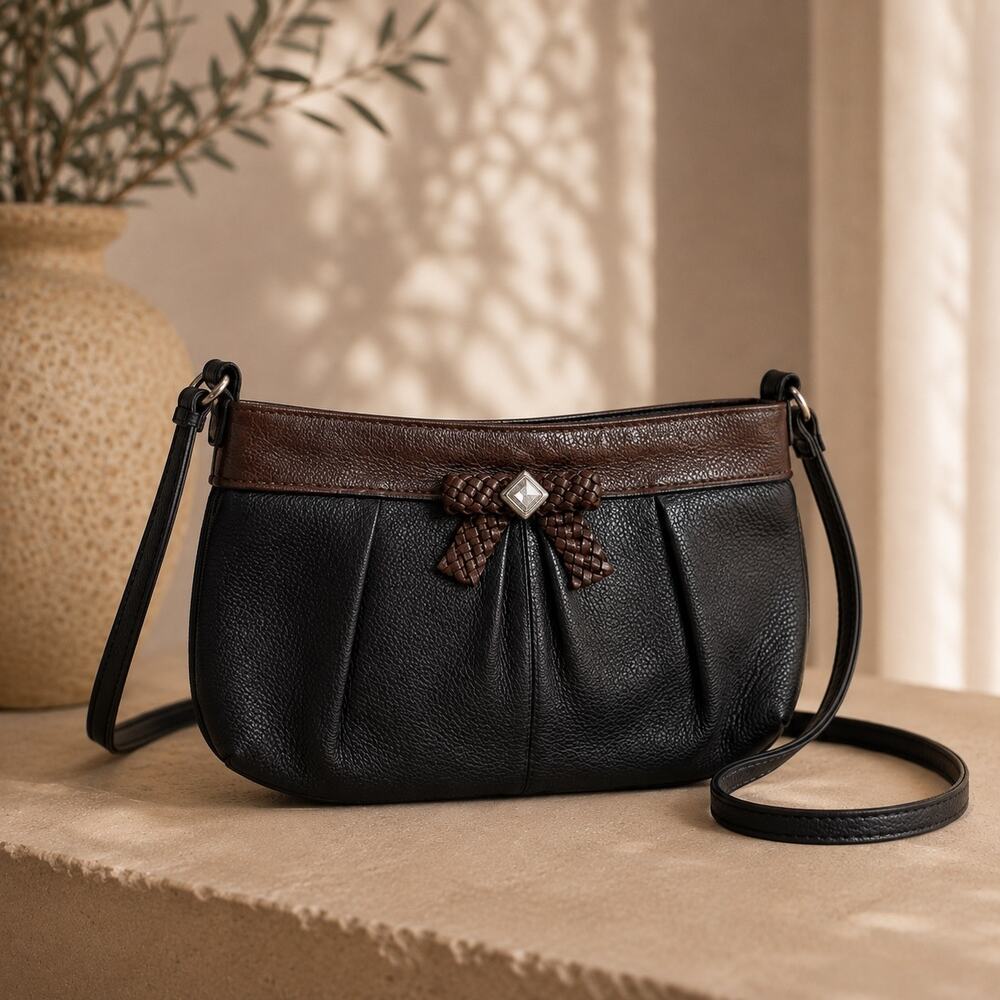 Brighton Brown Black Woven Bow Detail Crossbody Bag